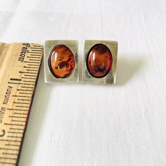 Vintage European Baltic Amber Stud Earrings. - Picture 2 of 8